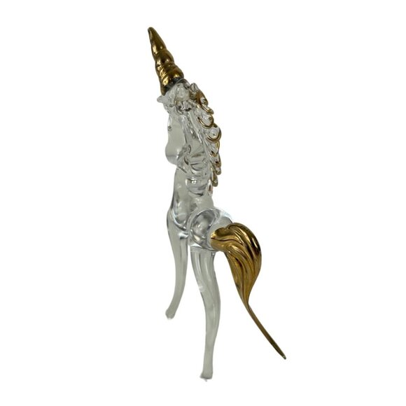 Clear Glass Unicorn, Gold Accents, Fantasy Horse Figurine 4" - Picture 3 of 8